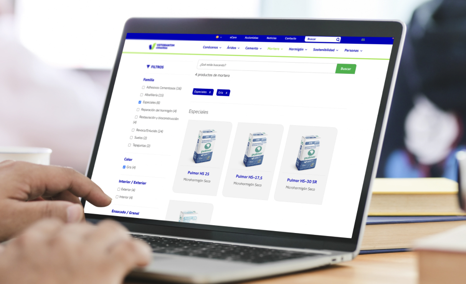 Catalogación Detallada de Productos con filtros y buscador en Votorantim Cimentos España